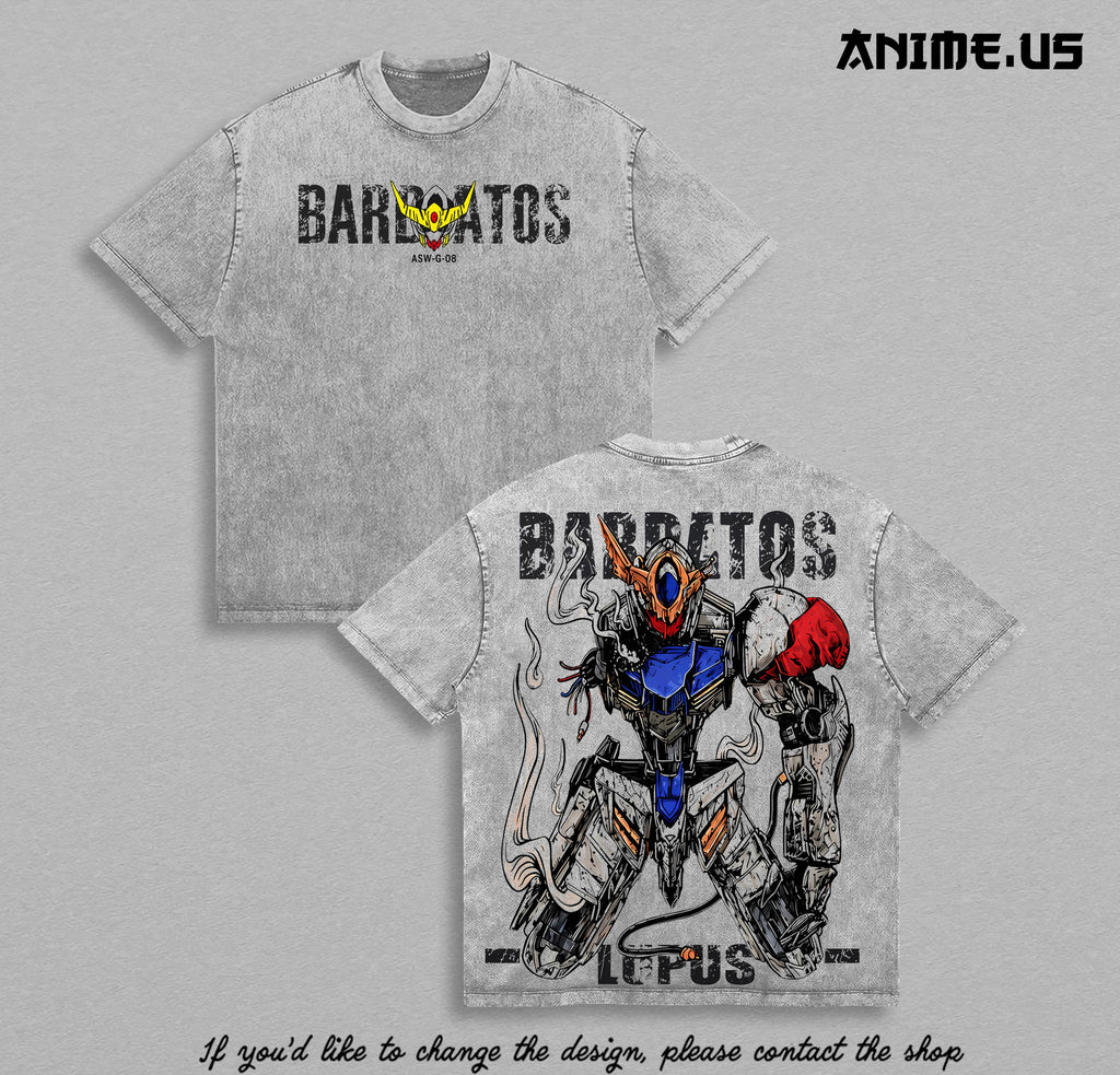 Gundam Barbatos Lupus Vintage Washed Oversized Tee, Mobile Suit Iron Blooded Orphans Anime Heavyweight Cotton Graphic T-Shirt, Mecha Streetwear Gift