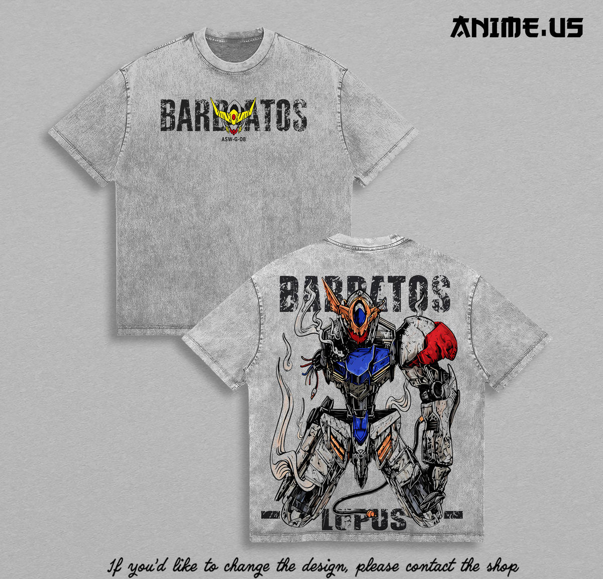 Gundam Barbatos Lupus Vintage Washed Oversized Tee, Mobile Suit Iron Blooded Orphans Anime Heavyweight Cotton Graphic T-Shirt, Mecha Streetwear Gift