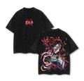 Vintage ''Breath of the Moon'' Kokushibo T-Shirt Demon Slayer Infinity Castle Arc Graphic Tee Acid Washed Cotton Shirt