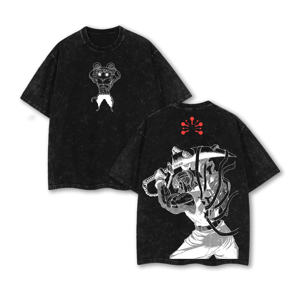 Tengen Muscle Mice Demon Slayer Anime Double Printed Vintage Washed Tee
