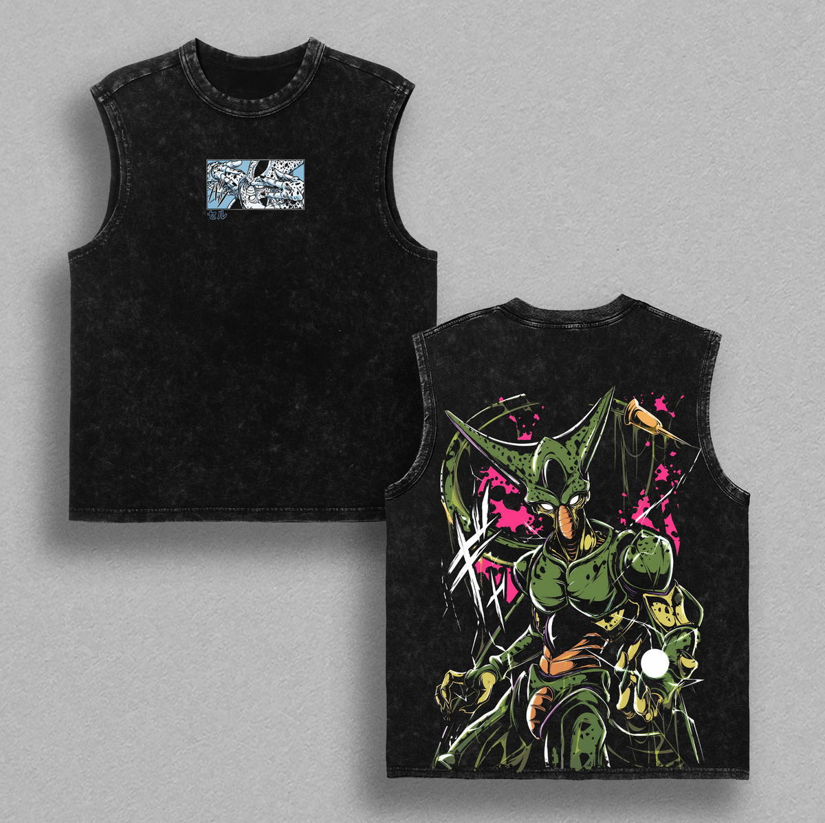 Cell -  Dragon Ball Anime T-Shirt Vintage Acid Wash Oversized Anime Graphic Tee Streetwear Gym Pump Gift