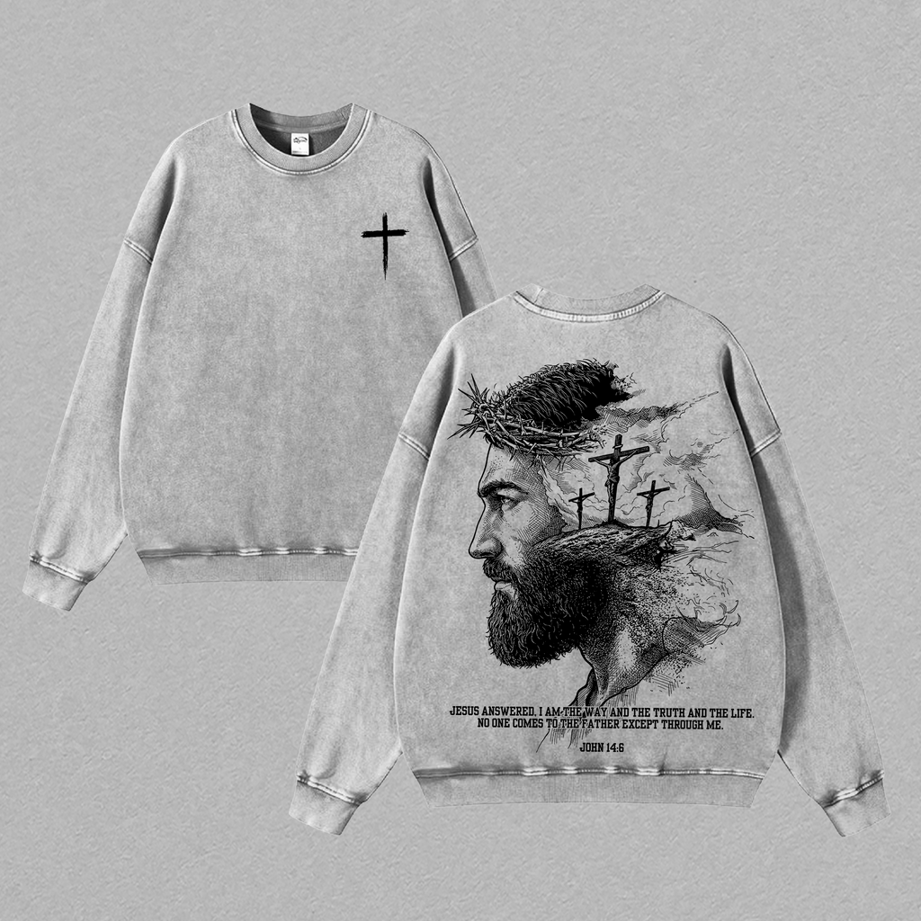 John 14:6 Jesus Portrait Christian Vintage Washed Tee