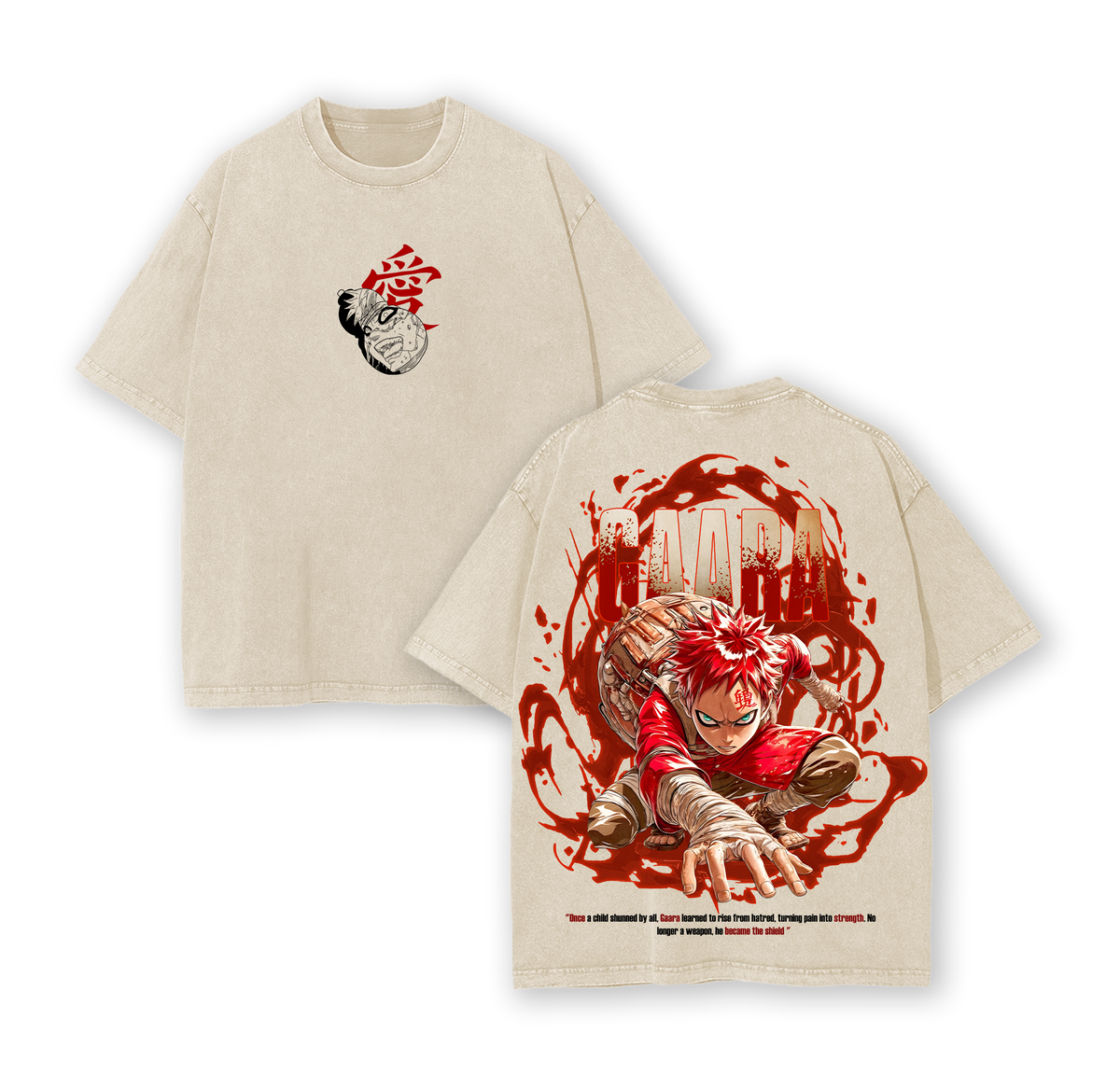 Gaara - Narutoo Anime Double Printed Vintage Washed Tee Unisex Oversize Anime Manga Washed Heavyweight Cotton T-shirt, Gift For Anime Fan