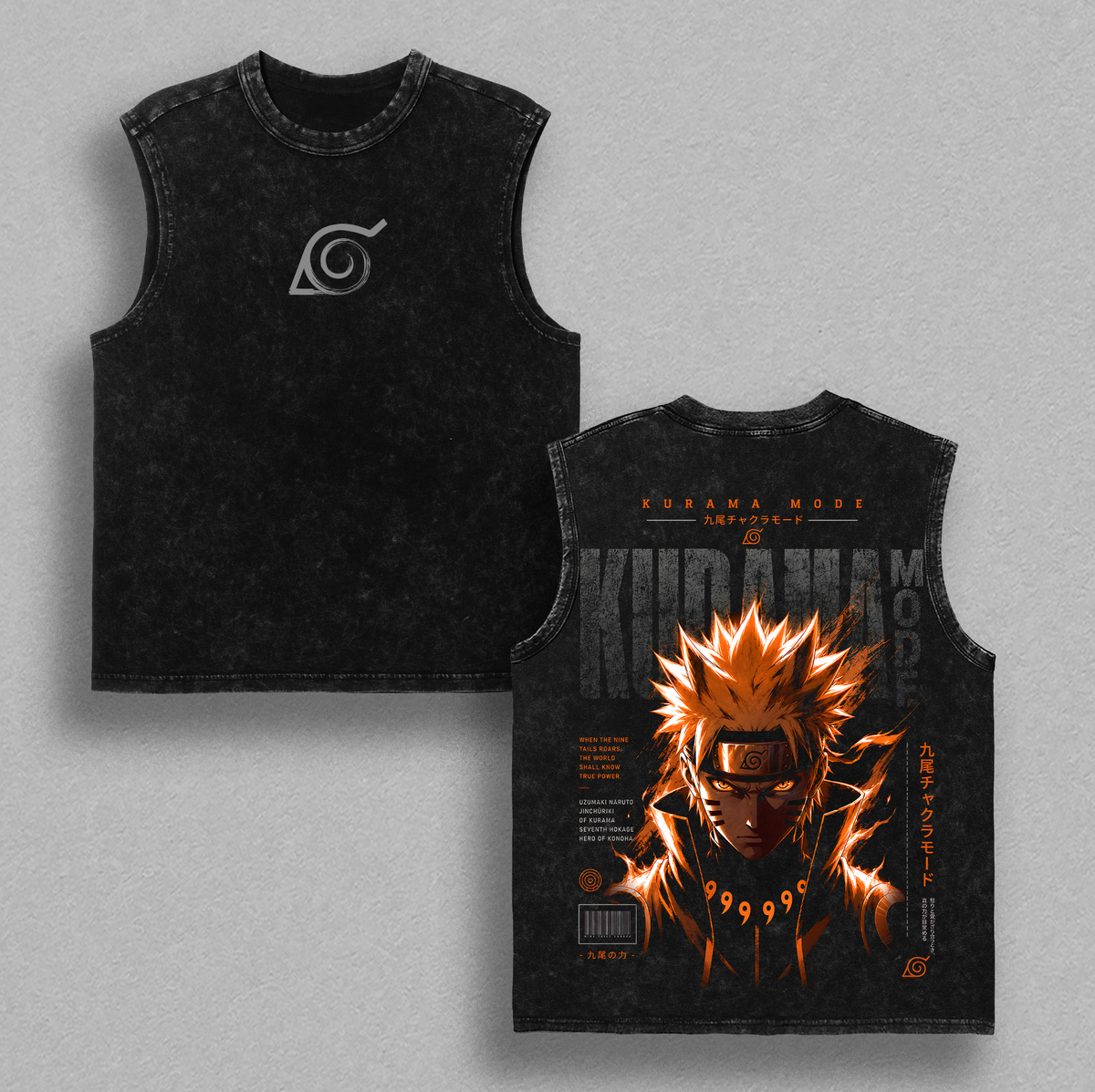 Narutoo Uzumaki Kurama Mode Anime Vintage Washed Tee