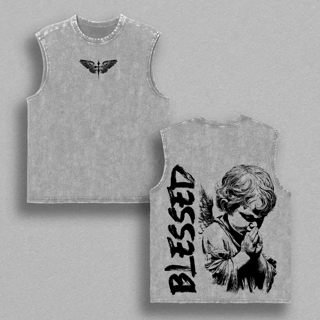 Blessed Angel Praying Cherub Christian Vintage Washed Tee