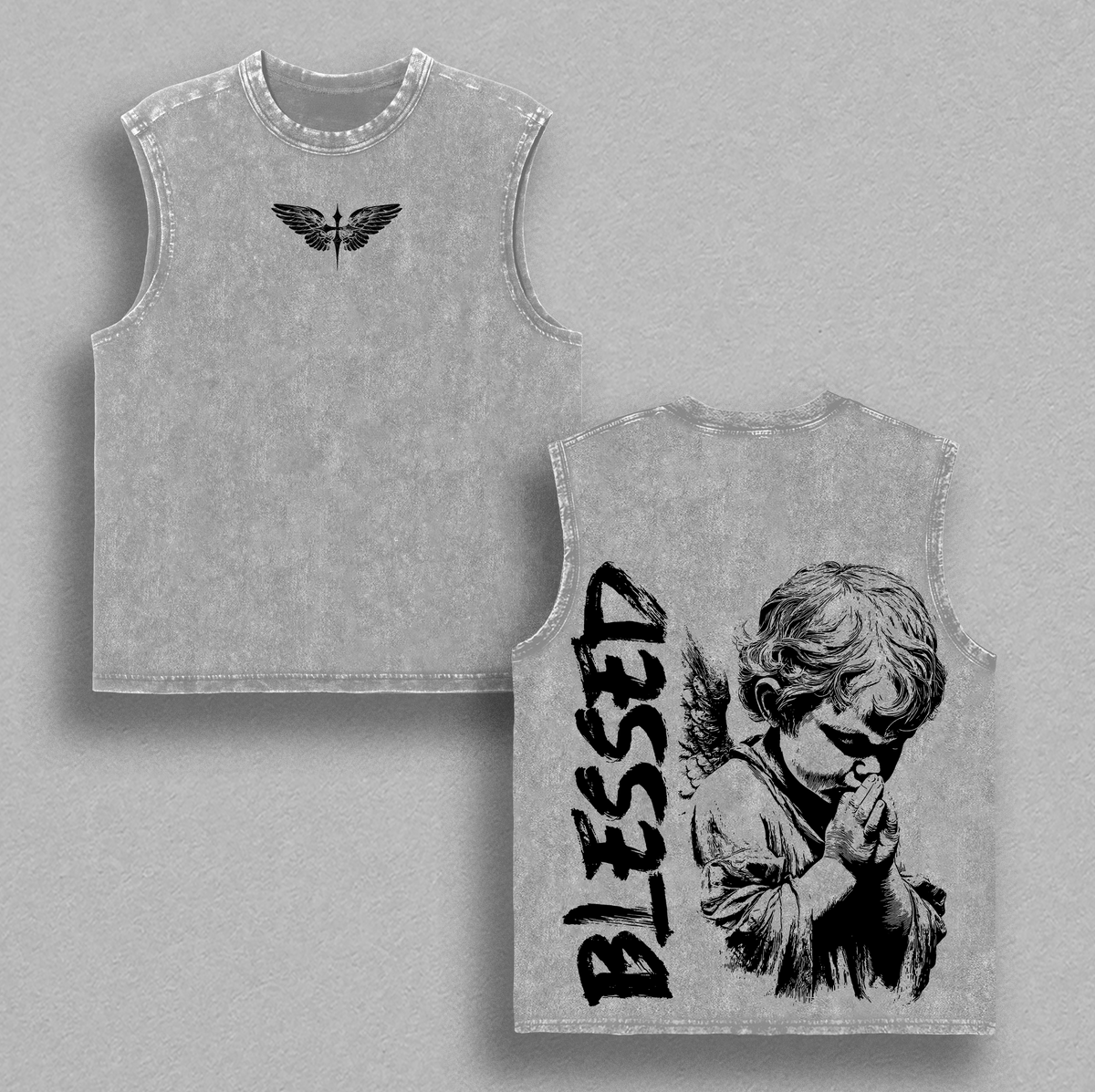 Blessed Angel Praying Cherub Christian Vintage Washed Tee