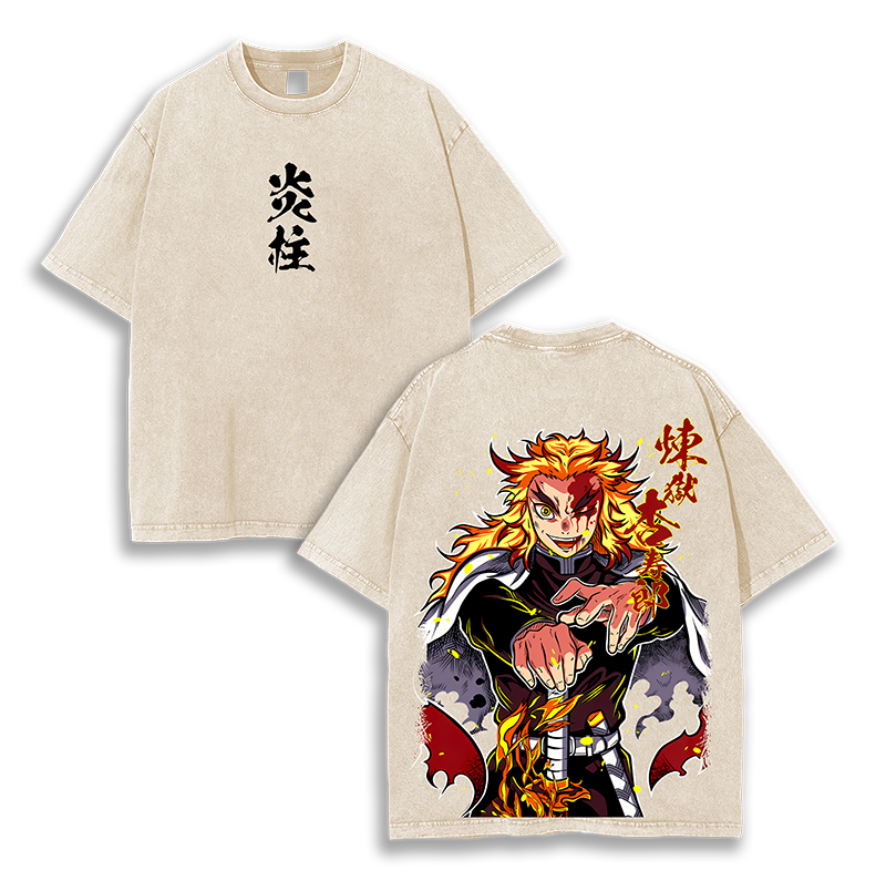 Rengoku Kyoujurou Demon Slayer Washed T-Shirt