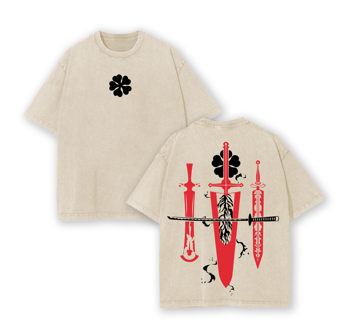Limited Edition Asta Demon Slayer Sword - Black Clover Anime Double Printed Oversize Lightweight Acid Washed Tee