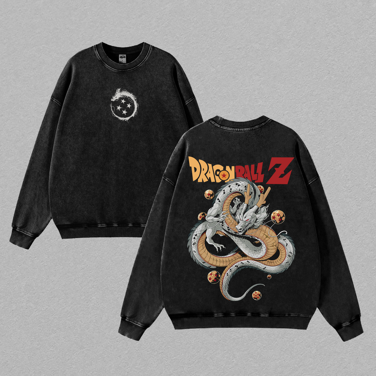 DBZ Shenron V2 Vintage Washed Oversize T Shirt Anime Streetwear Graphic Tee Grey Heavy Cotton Unisex Classic Retro Style Fan Favorite