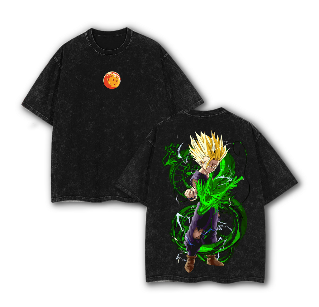 Super Saiyan Inspired T-Shirt – Oversized Vintage Washed Anime Tee