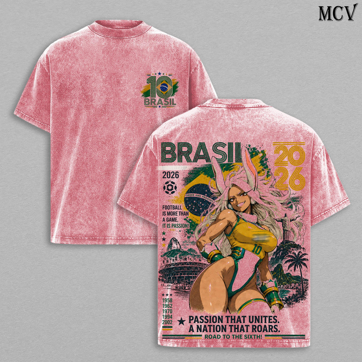 Mirko My Hero Academia Brasill World Football 2026 Anime Vintage Washed Tee