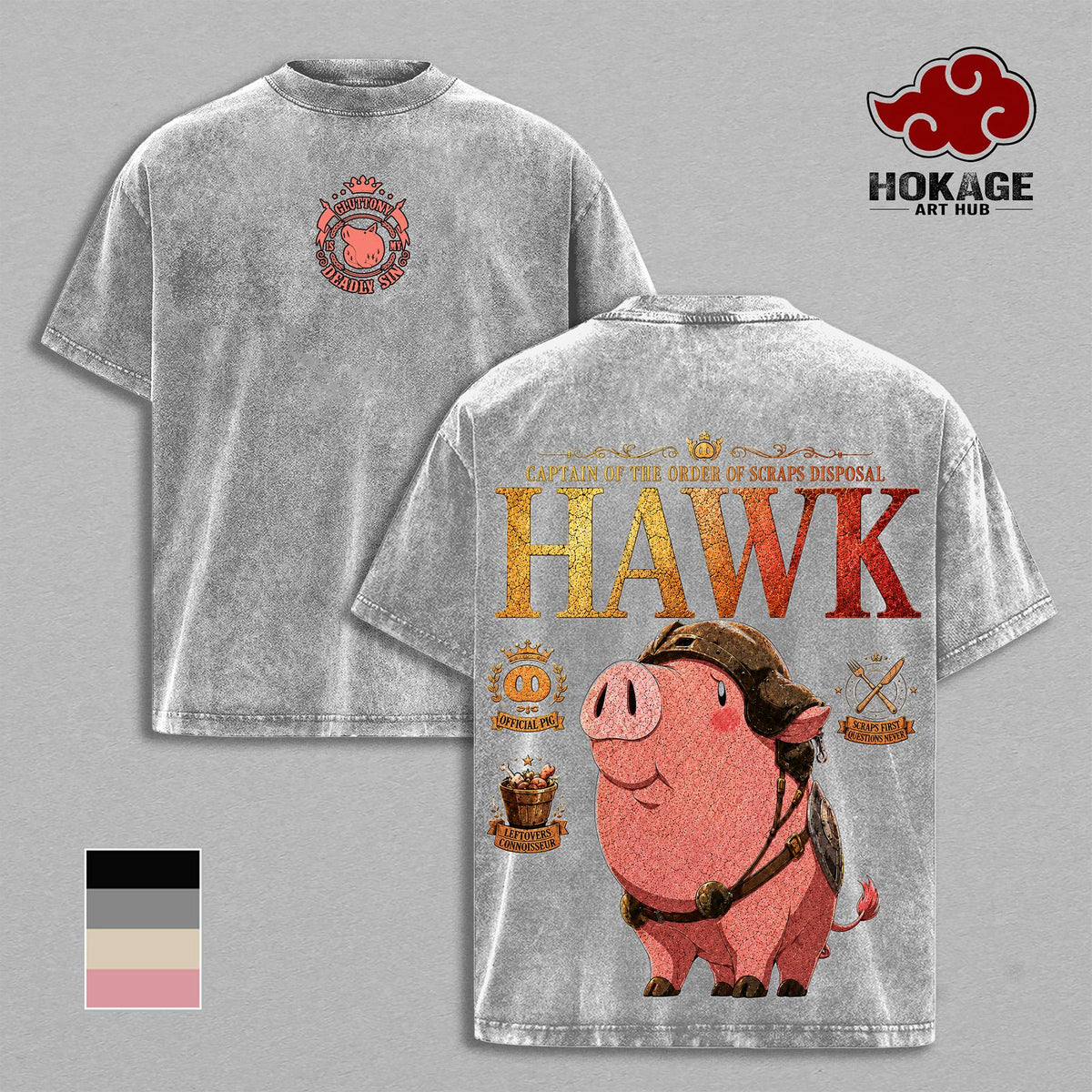 Hawk 7DS Seven Deadly Sins Gluttony Pig Anime Vintage Washed Tee