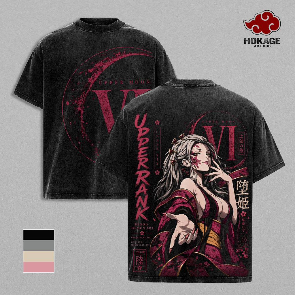 Daki Demon Slayer Upper Moon Six Anime Vintage Washed Tee
