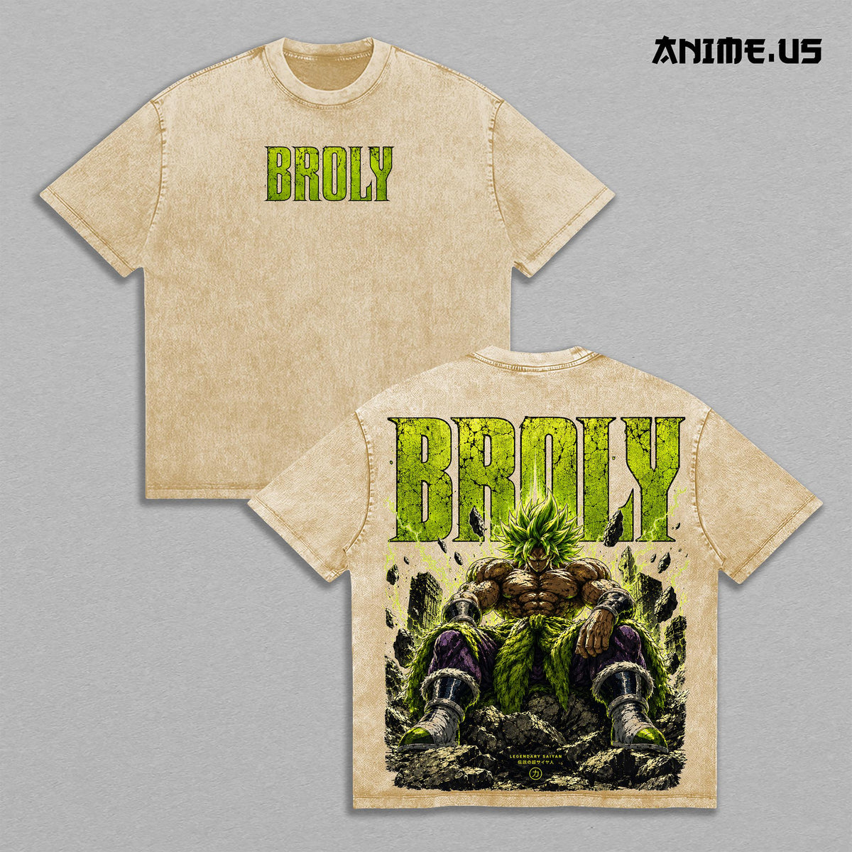 Broly Legendary Saiyan Berserker Vintage Washed T-Shirt Heavyweight Cotton Oversized Anime Green Aura Streetwear Graphic Tee