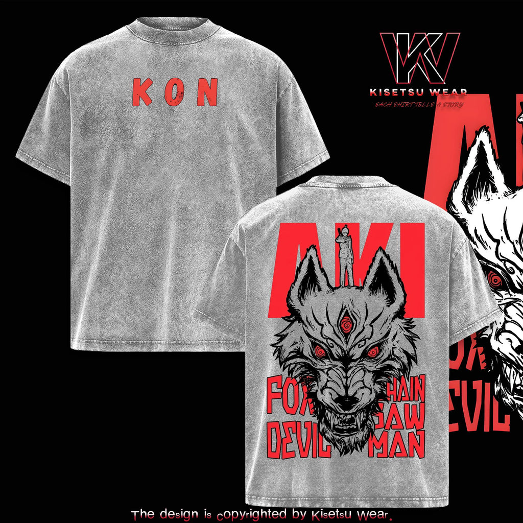 Aki Hayakawa Kon Fox Devil Chainsaw Man Anime Vintage Washed Tee