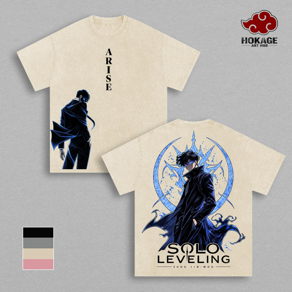 Sung Jin-Woo Solo Leveling T-Shirt, Shadow Monarch Graphic Tee, Vintage Washed Anime Shirt, Oversized Heavyweight Cotton Tee, Manga Streetwear