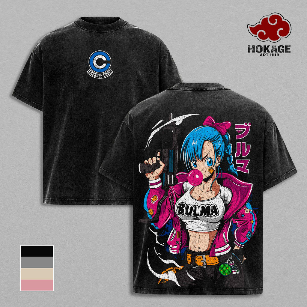 Bulma DBZ Capsule Corp Waifu Anime Vintage Washed Tee