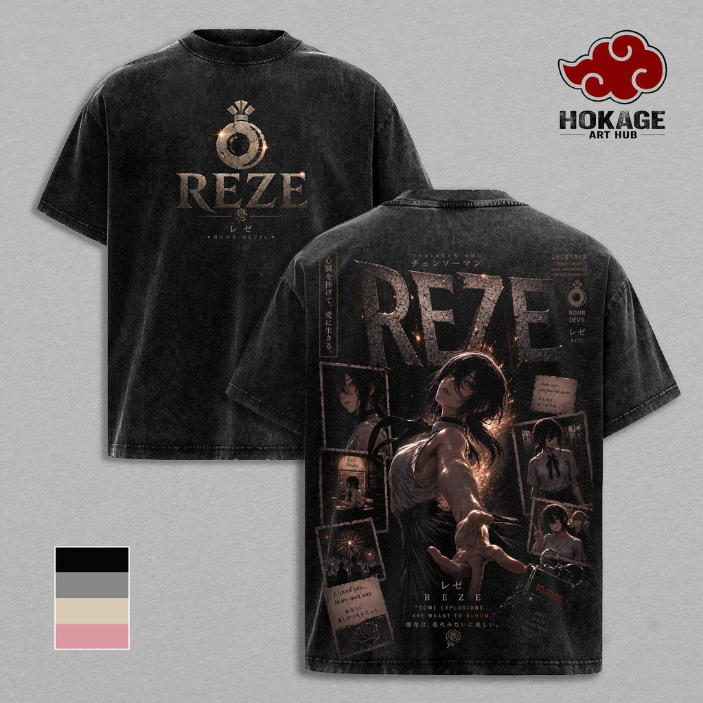 Reze Chainsaw Man Anime Vintage Washed Tee