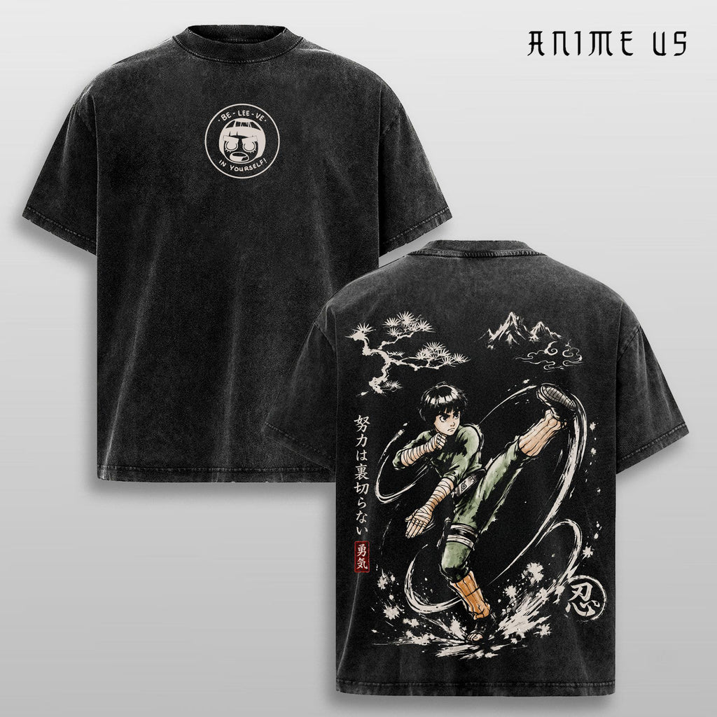Rock Lee T Shirt, Naruto Anime Graphic Tee, Oversized Acid Washed Cotton Shirt, Streetwear Outfit, Unisex Gift for Anime Fans