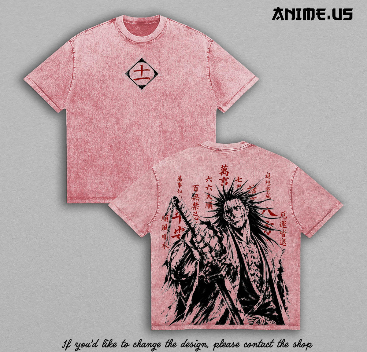 Kenpachi Zaraki Bleach Thousand-Year Blood War Vintage Washed Tee, Soul Reaper Captain Anime Graphic Oversized Heavyweight Cotton Shirt