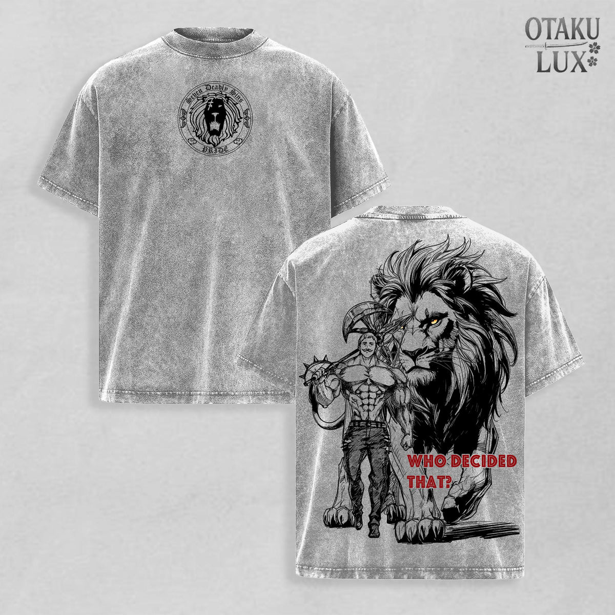 The Seven Deadly Sins Anime T Shirt Escanor Lion Sin of Pride Vintage Washed Graphic Tee Anime Streetwear Manga Shirt Otaku Clothing Anime Fan Gift