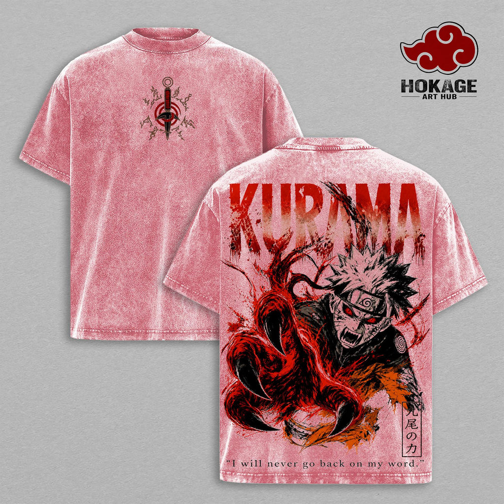 Kurama Sharingan Naruto Anime Vintage Washed Tee