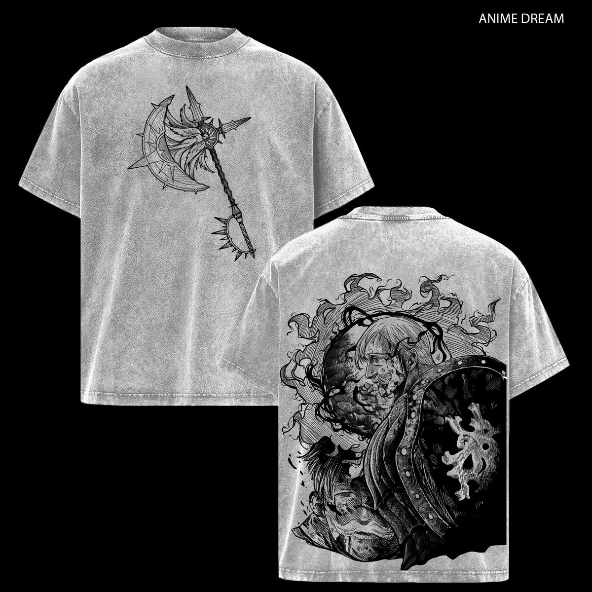 Escanor The Seven Deadly Sins Anime Double Printed Vintage Washed Tee Unisex Oversize Anime Manga Washed Heavyweight Cotton T-shirt