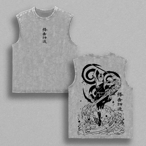 Aang Avatar Anime Graphics Tee – T-shirt Washed Design Shirt, Double Printed Oversize Unisex Streetwear, Urban Outfit for Fans of Animated Legends
