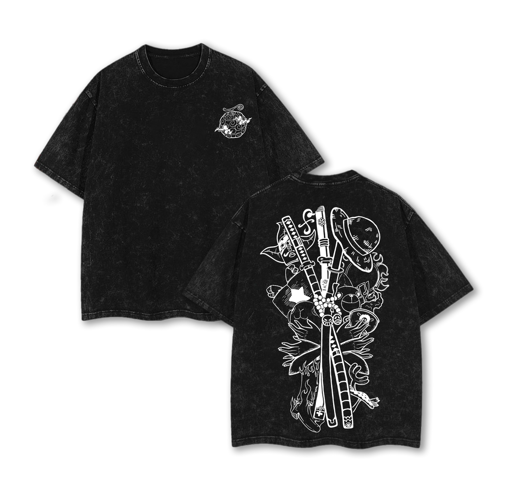Gomu Gomu No Mi - One Piecee Anime Double Printed Vintage Washed Tee
