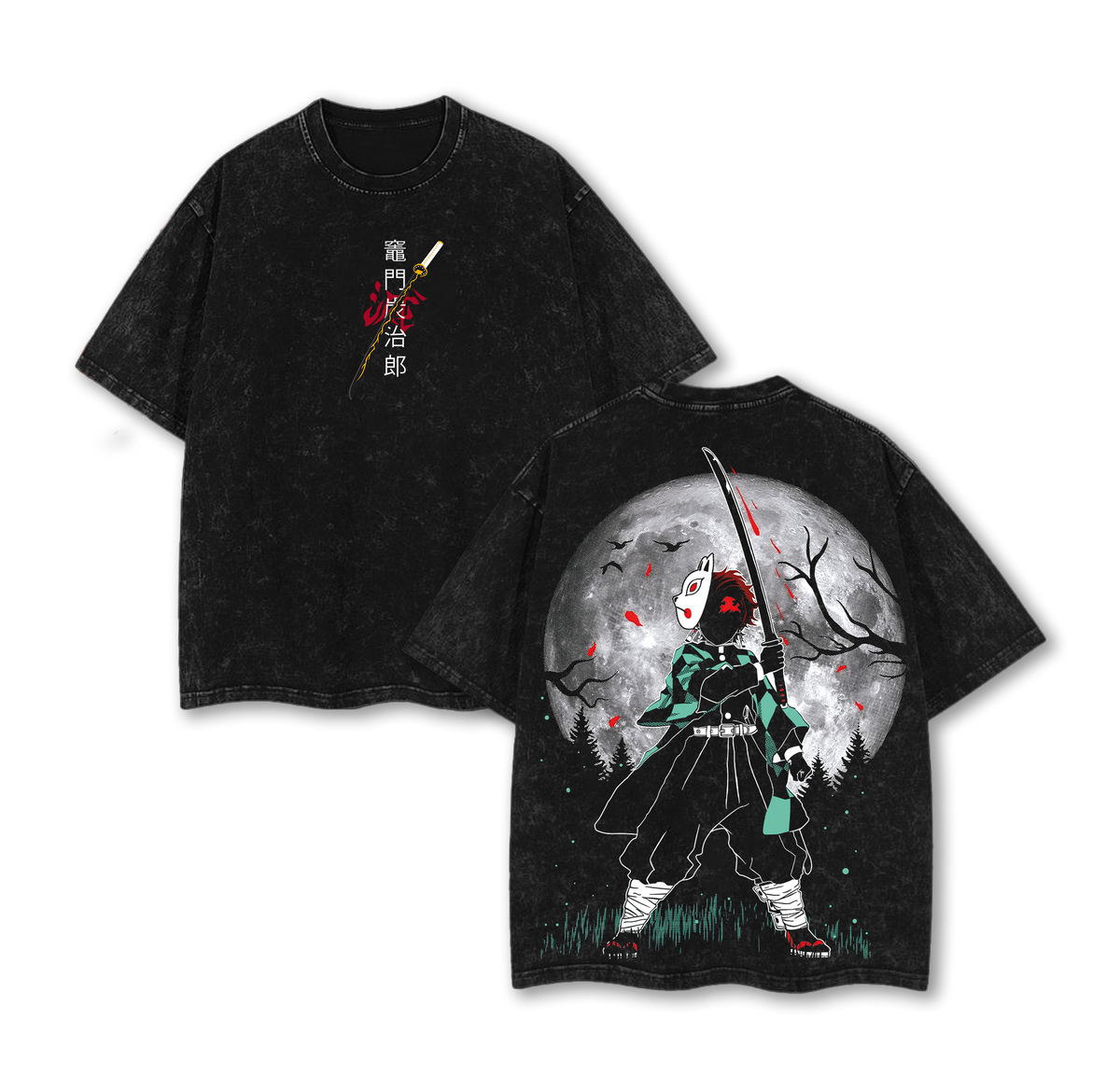 Tanjiro Kamado Kimetsu no Yaiba Washed Oversized Graphic Shirt