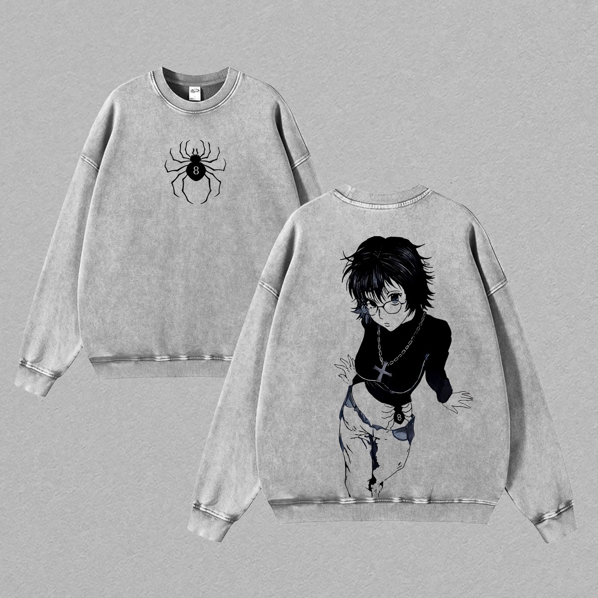 Shizuku Hunter X Hunter Anime Double Printed Vintage Washed Tee Unisex Oversize Heavyweight Cotton T-shirt for Anime Fans and Lovers