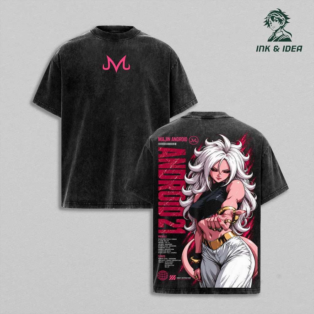 Android 21 Majin Form DBZ Sweet Destruction Anime Vintage Washed Tee