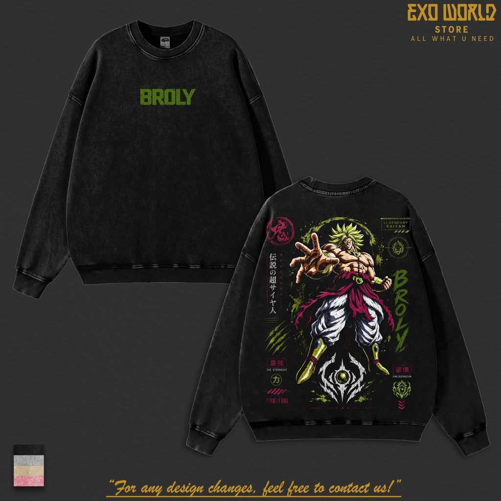 Broly Legendary Saiyan DBZ Berserk Unleashed Anime Vintage Washed T-Shirt Oversized Heavyweight Cotton Graphic Tee Unisex Streetwear Gift for DBZ Fans