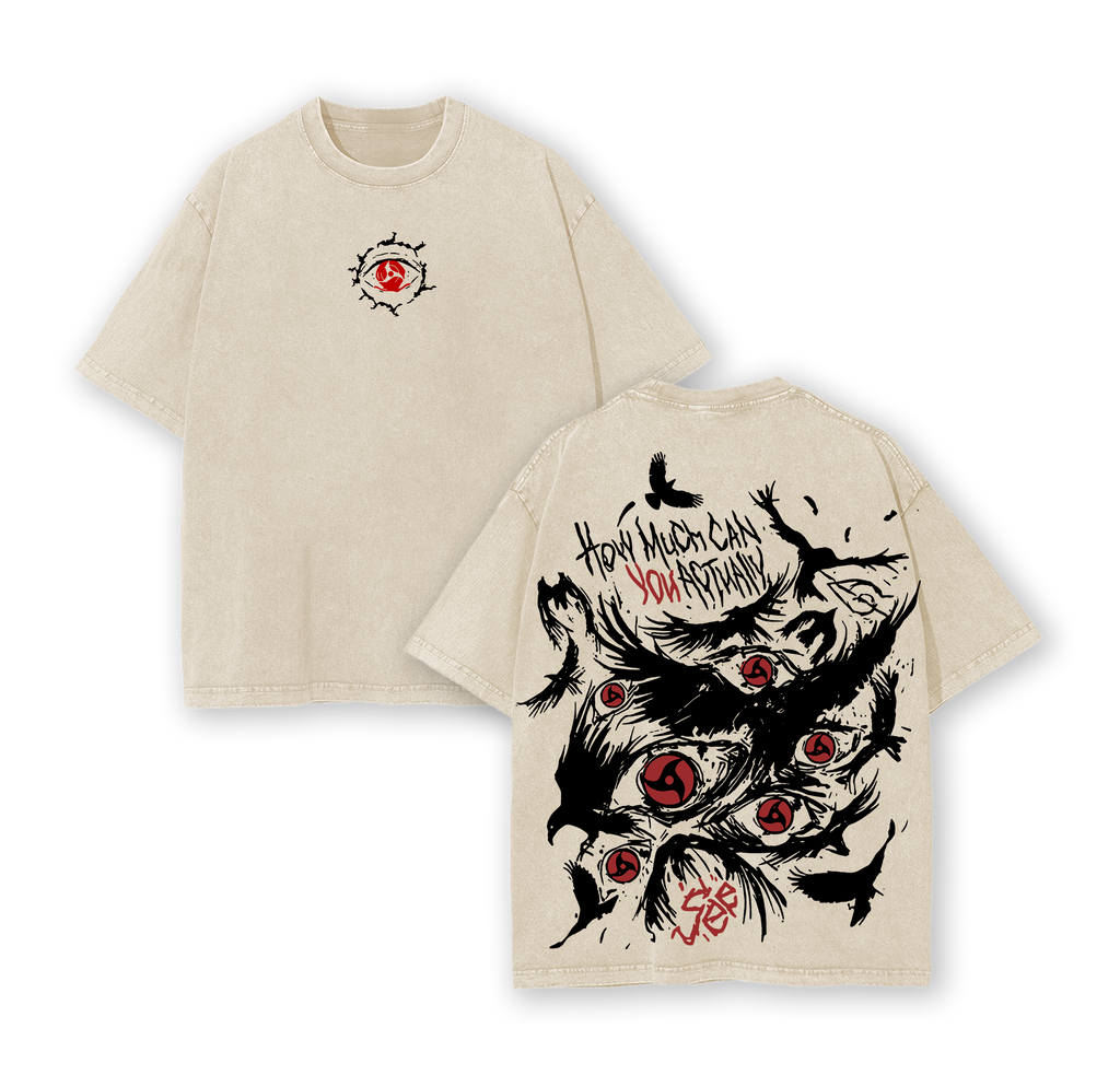 Retro Heavy "Uchiha" Character Naruto Anime Tee Menswear Top Unisex Mineral Anime Manga Washed Heavy Cotton T-shirt