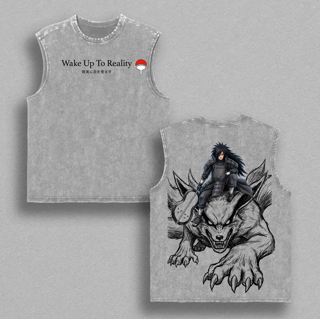 Madara Uchiha Kurama Nine Tails Shirt Vintage Washed | Naruto Dark Anime Graphic Tee | Oversized Streetwear Shirt for Anime Fans