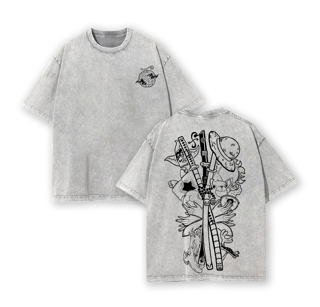 Gomu Gomu No Mi - One Piecee Anime Double Printed Vintage Washed Tee