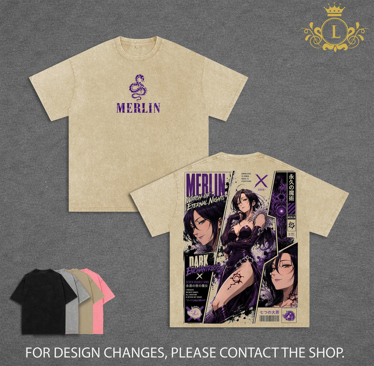 Merlin - Seven Deadly Sins Anime Double Printed Vintage Washed Tee Unisex Oversize Anime Manga Washed Heavyweight Cotton T-shirt