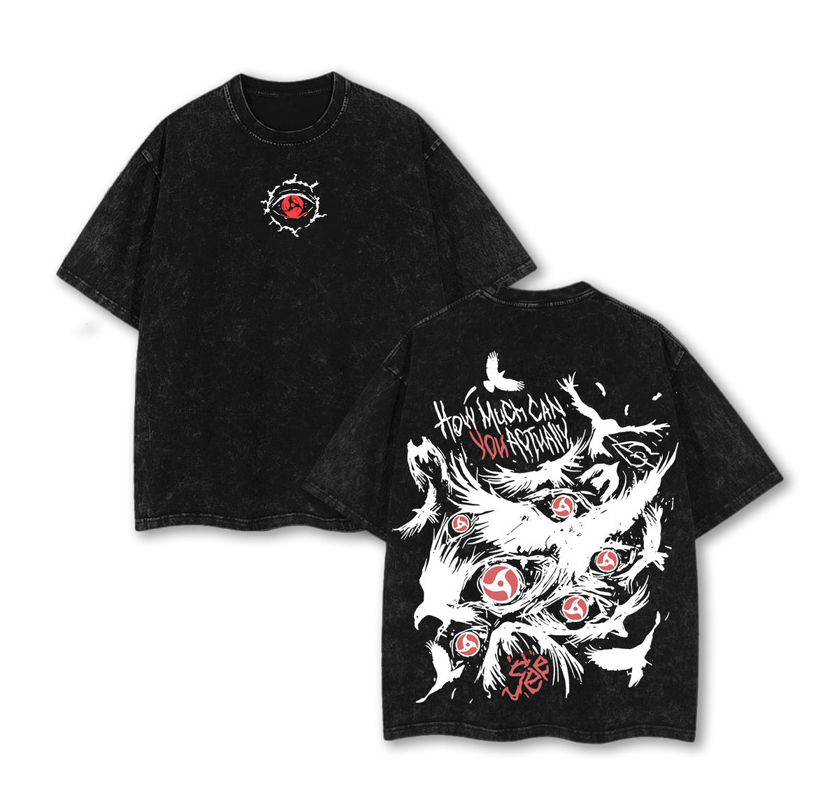 Retro Heavy "Uchiha" Character Naruto Anime Tee Menswear Top Unisex Mineral Anime Manga Washed Heavy Cotton T-shirt