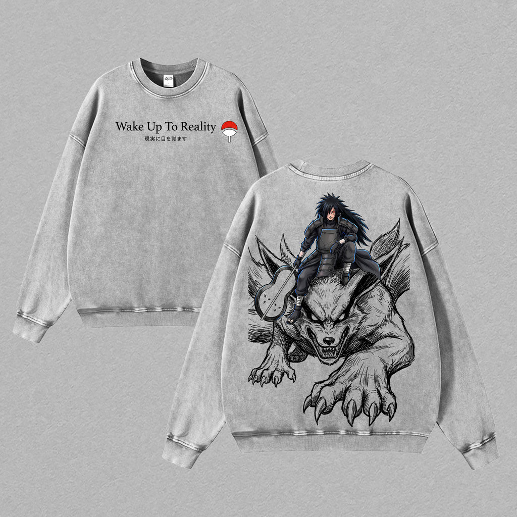 Madara Uchiha Kurama Nine Tails Shirt Vintage Washed | Naruto Dark Anime Graphic Tee | Oversized Streetwear Shirt for Anime Fans