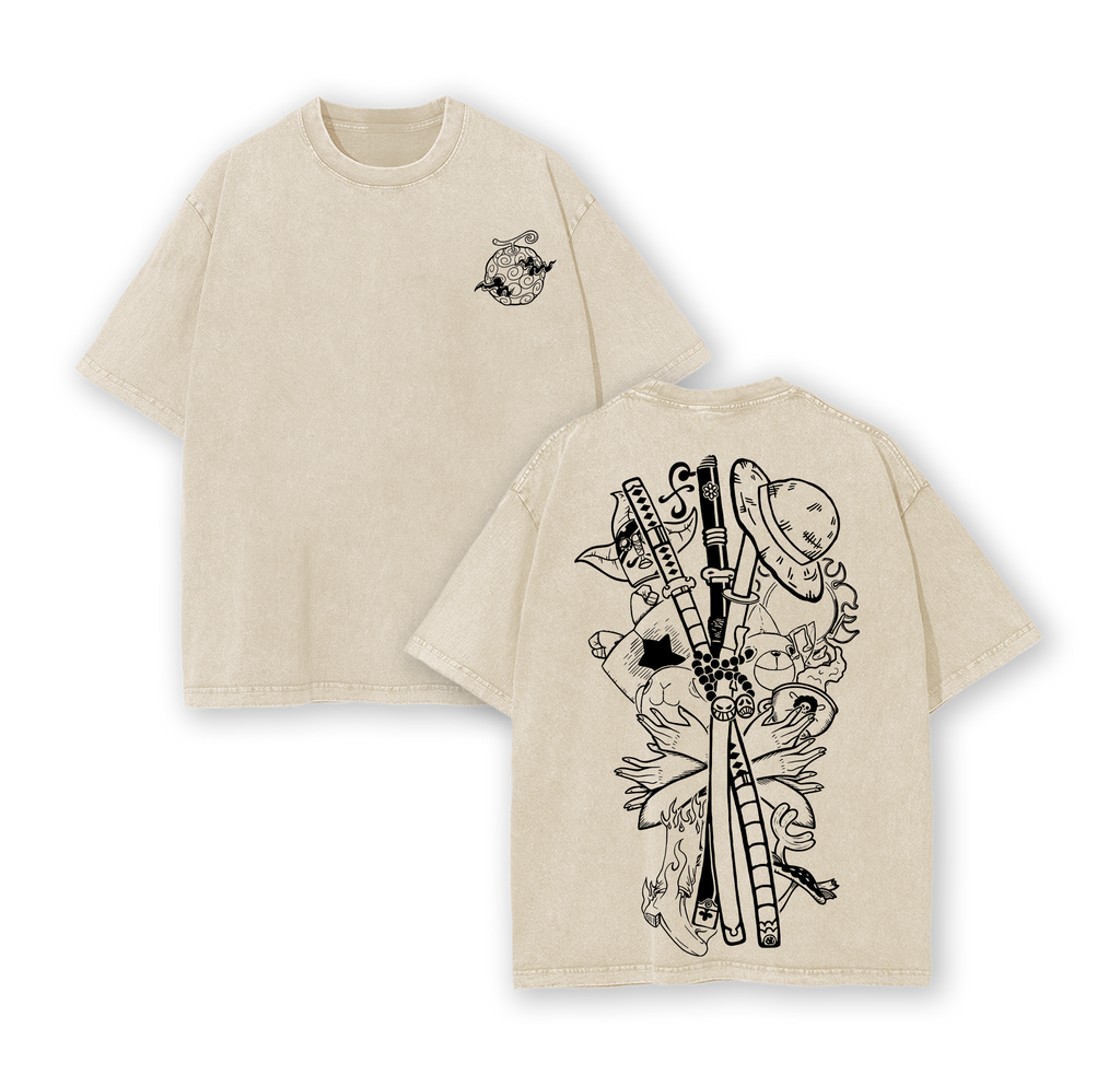 Gomu Gomu No Mi - One Piecee Anime Double Printed Vintage Washed Tee