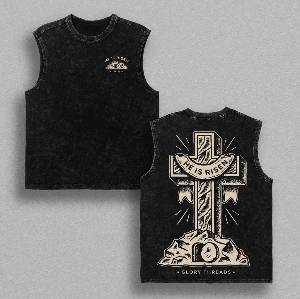 He Is Risen Luke 24:6 Christian Vintage Washed Tee