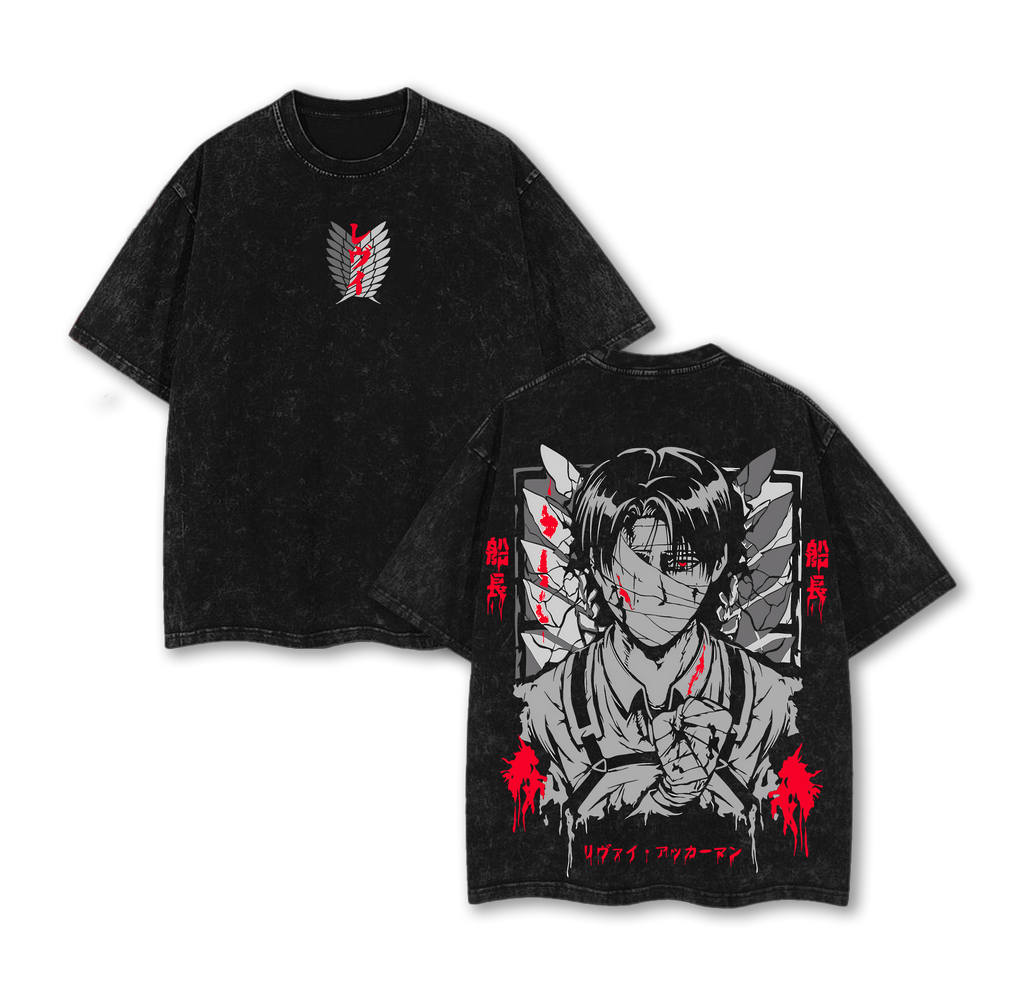 Vintage Levi Bandaged Face Tee, Attack on Titan Distressed Oversized T-Shirt