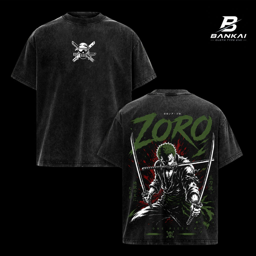 Roronoa Zoro One Piece Three Sword Style Anime Vintage Washed Tee