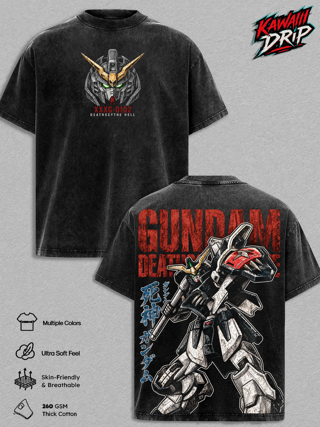 Gundam Deathscythe XXXG-01D2 Anime Vintage Washed Tee