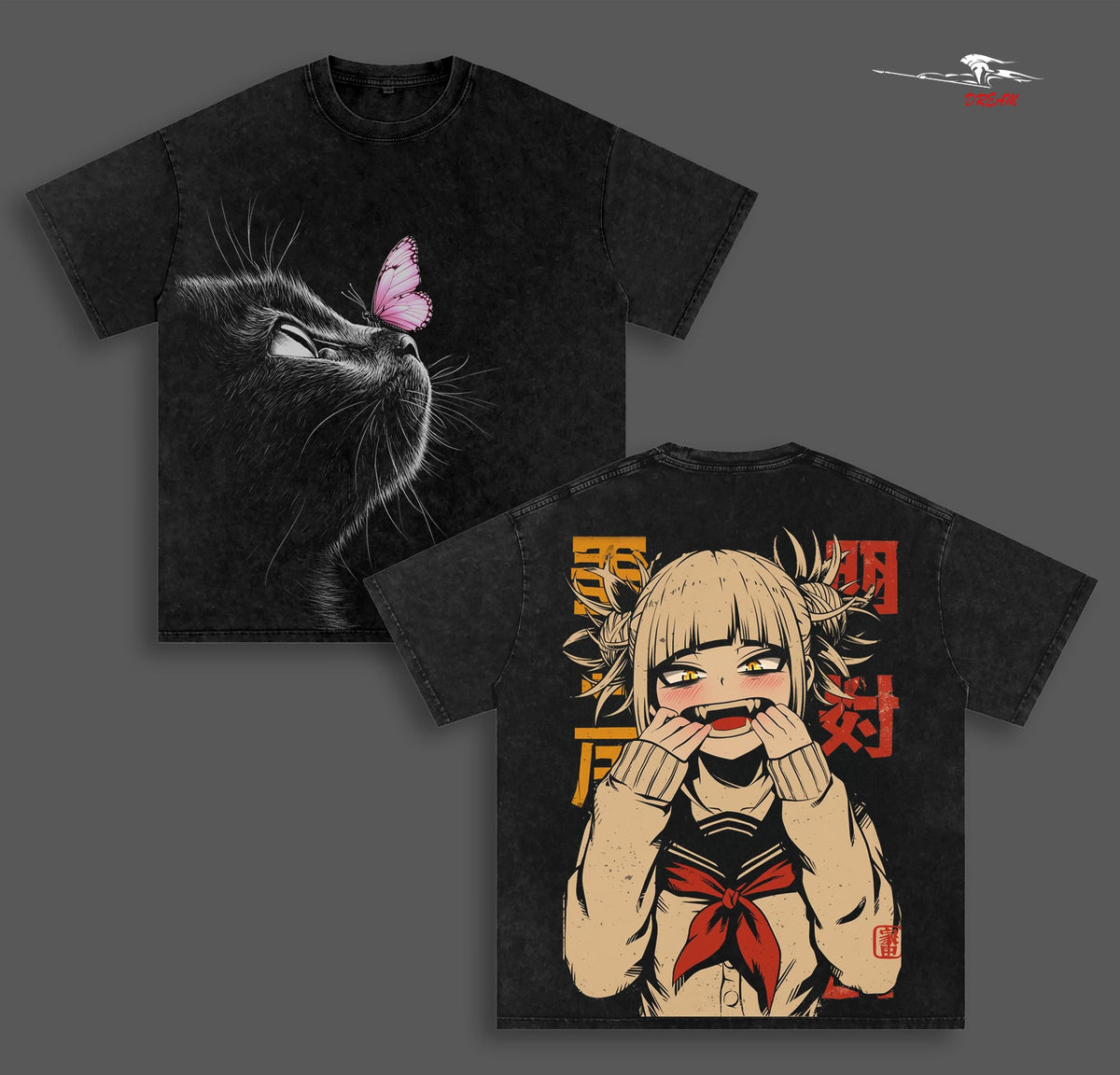 Himiko Toga My Hero Academia Anime Double Printed Vintage Washed Tee Unisex Oversize Anime Manga Washed Heavyweight Cotton T-shirt