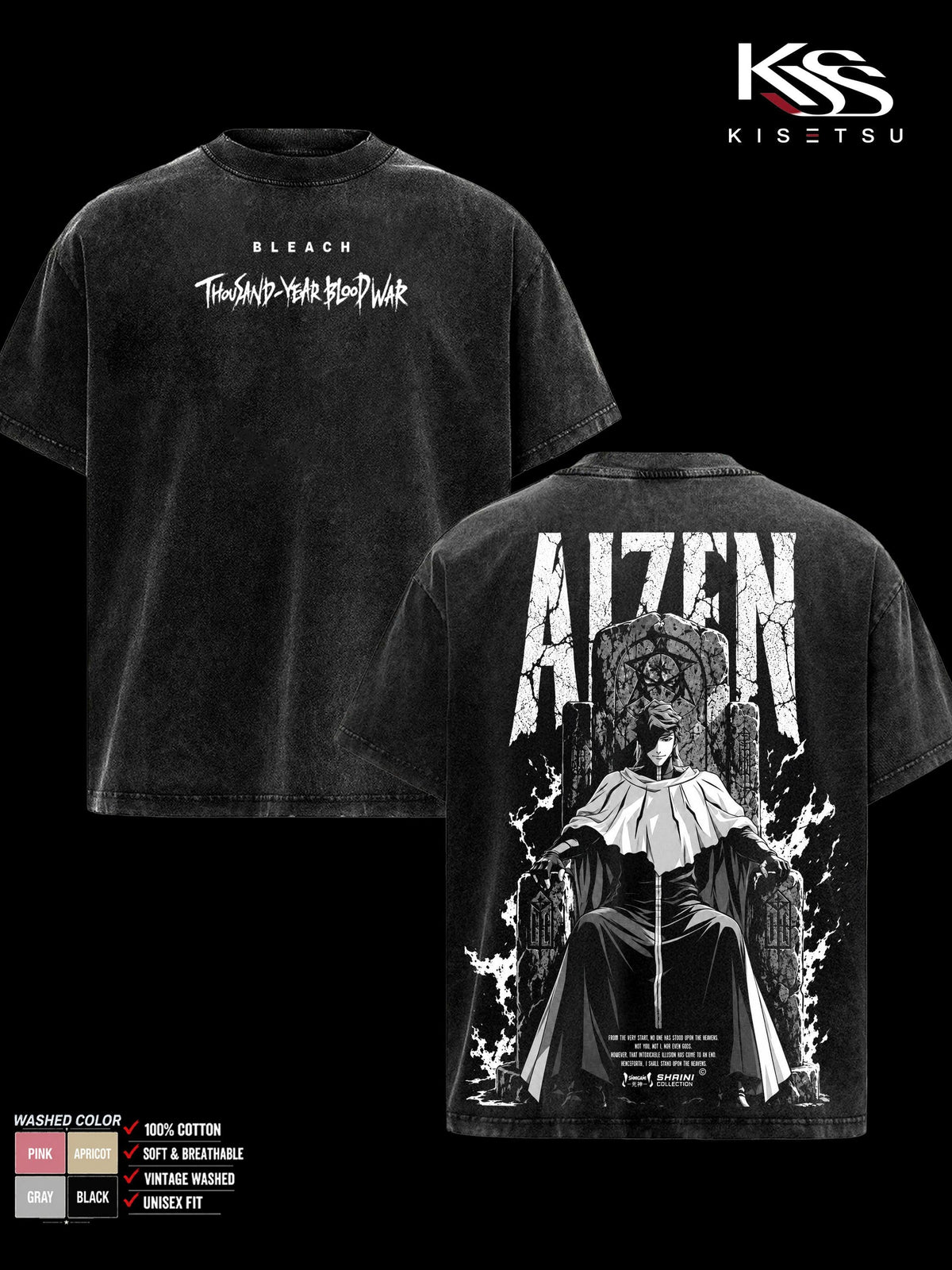 Sosuke Aizen Bleach TYBW Throne Anime Vintage Washed Tee