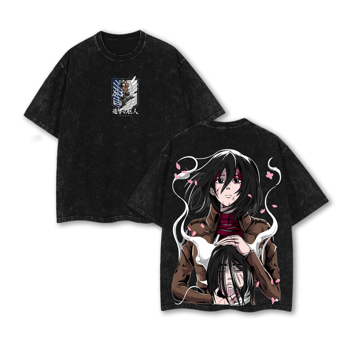Mikasa Final Farewell Washed Tee | Attack on Titan Anime Double Printed Shirt