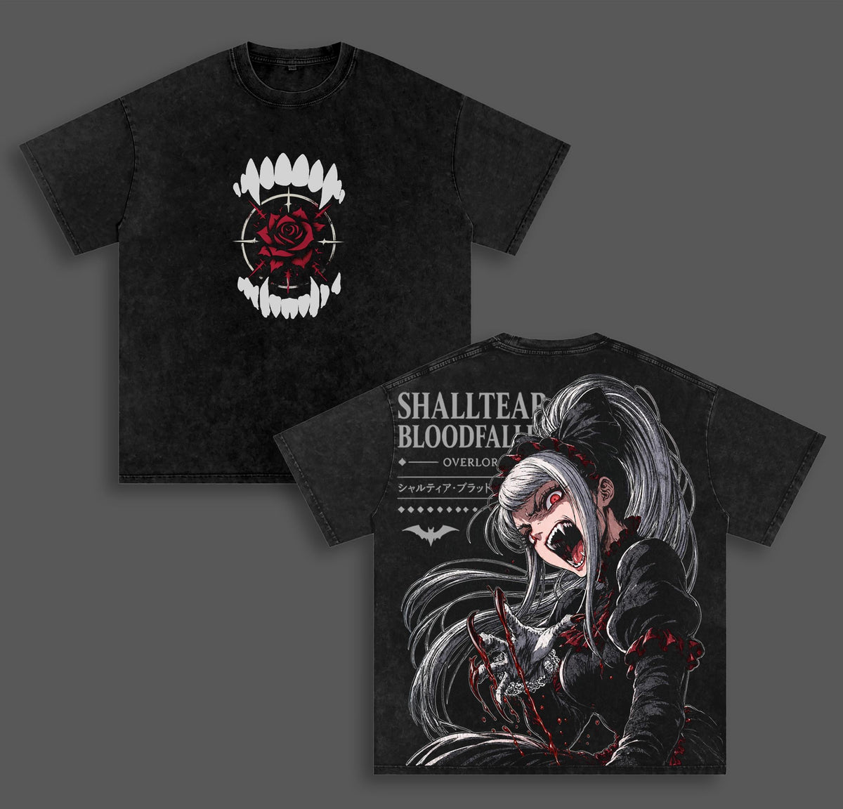 Shalltear Bloodfallen Overlord Anime Double Printed Vintage Washed Tee Unisex Oversize Heavyweight Cotton T-shirt for Anime Fans and Lovers