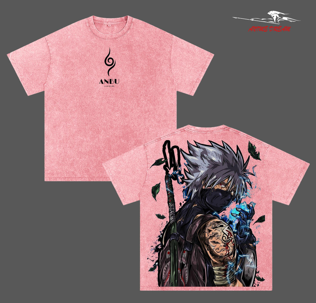 Kakashi HatakeNaruto Anime Double Printed Vintage Washed Tee Unisex Oversize Anime Manga Washed Heavyweight Cotton T-shirt