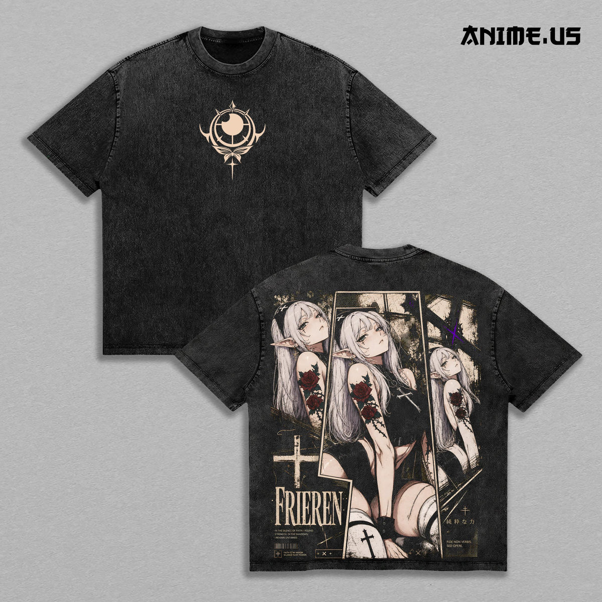 Frieren Gothic Beyond Journey's End Anime Vintage Washed Tee